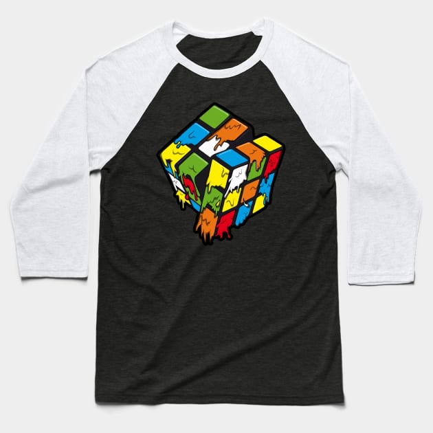 Rubik Cube Color Drops Baseball T-Shirt by SinBle